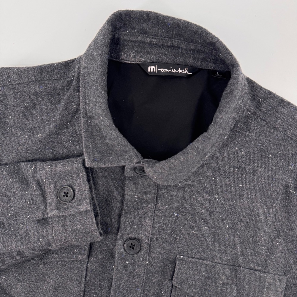 TravisMathew Shirt Jacket Mens Large Charcoal Grey Flecked‎ Lined Button Front